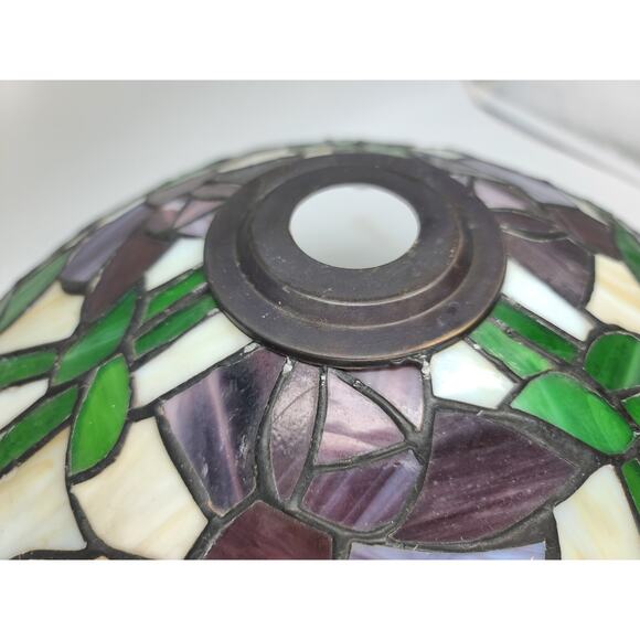 Vintage Tiffany Style Stained Slag Glass Lampshade 14" Dia x 4.5" T - Picture 7 of 8